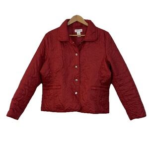 JG HOOK Red Quilted Rose Jacket Size Large Lightweight Grannycore Cottagecore‎